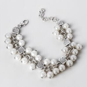 Brighton Pearl Beaded Bracelet Silver Plated Rare Retired 7-8" Lobster Clasp